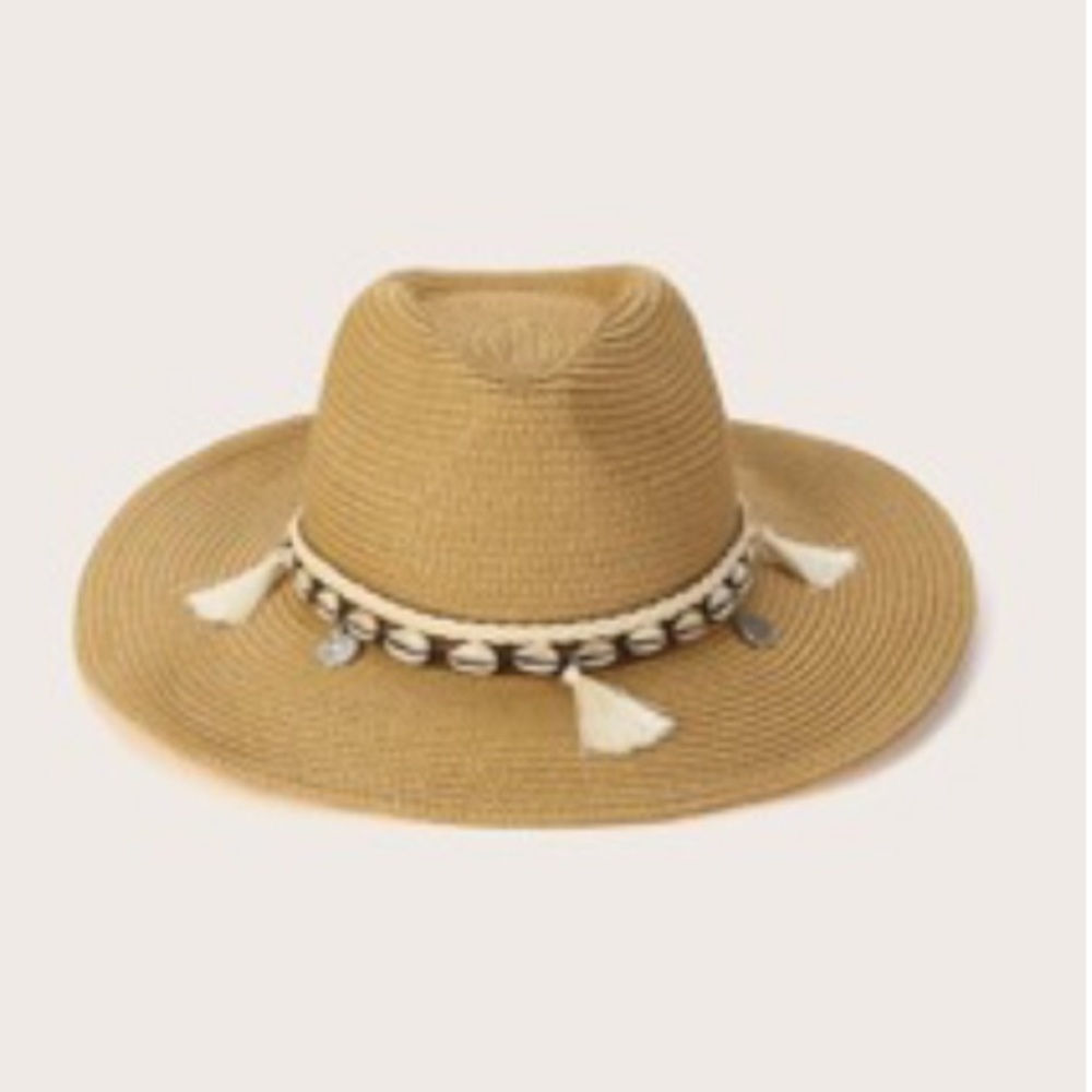 Wide brim straw hat beige/tan  with tassels Women’s summer hat festival, beaches